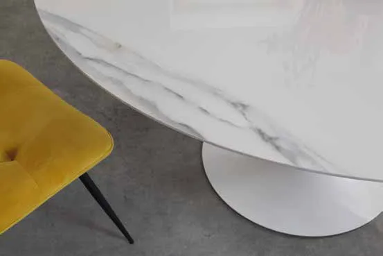Island Ceramico - Tavolo fisso tondo in ceramica gamba centrale in metallo - vari modelli