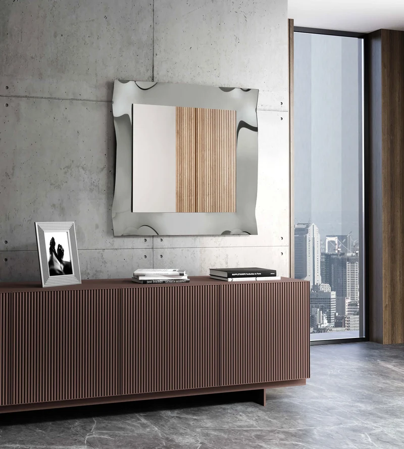 Specchio design quadrato da ingresso cornice in vetro cm 95x95h