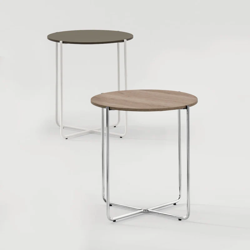 Tavolino da salotto rotondo base metallo piano in legno cm 43x45h - vari colori