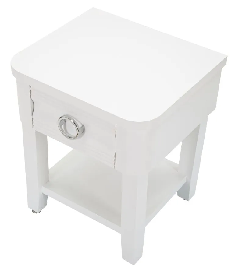 Comodino alto con cassetto e ripiano in legno colore bianco cm 45x40x54h