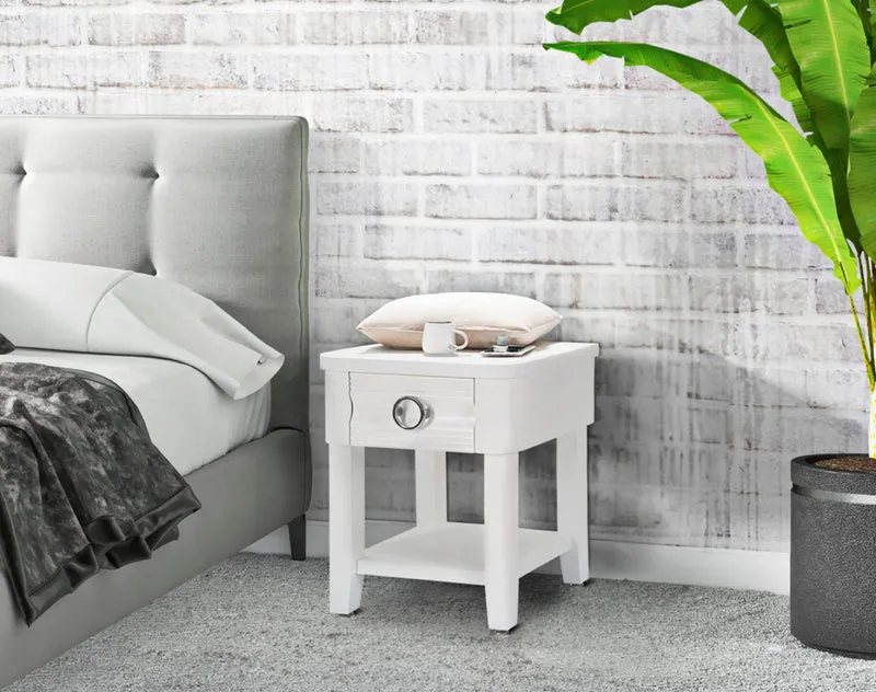 Comodino alto con cassetto e ripiano in legno colore bianco cm 45x40x54h