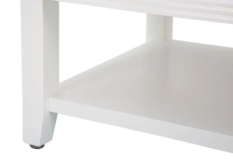 Tavolino da caffè 2 cassetti lavorati e ripiano in legno bianco cm 90x60x47h