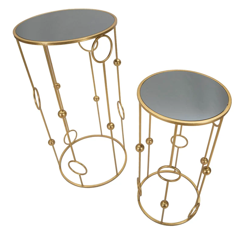 Set da 2 Tavolino da salotto rotondo porta telefono in metallo dorato e vetro
