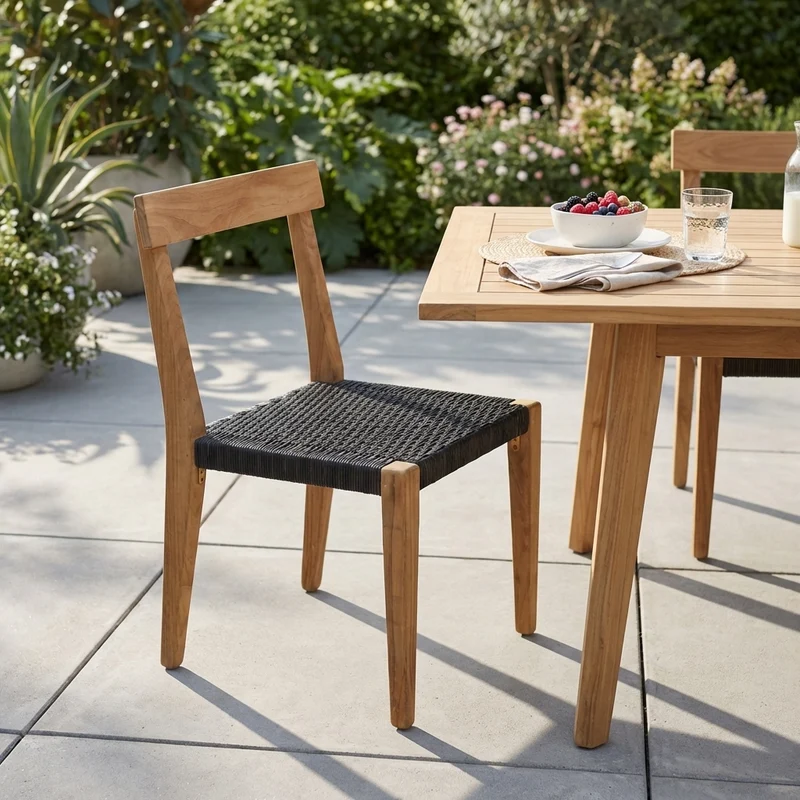 Sedia da giardino in teak con seduta intrecciata in corda - TORULMOND