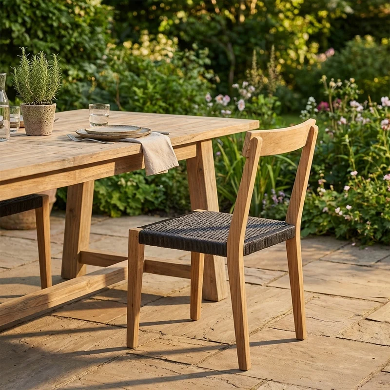 Sedia da giardino in teak con seduta intrecciata in corda - TORULMOND