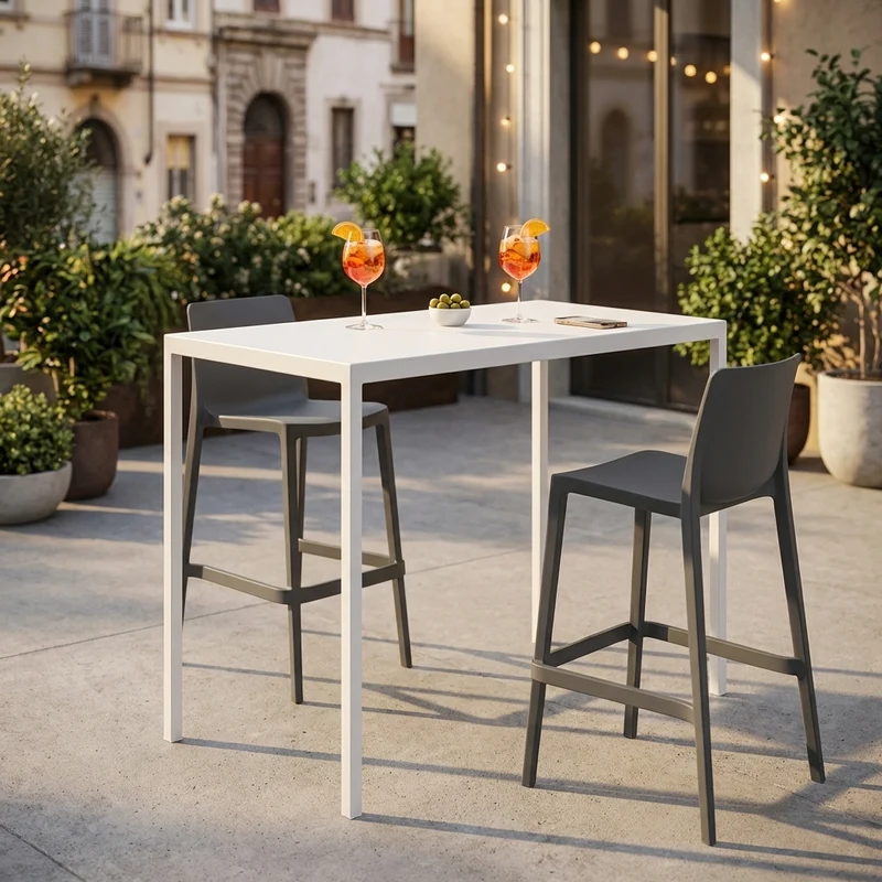 Tavolo bar da esterno autolivellante in alluminio bianco 110x60 - ZELALIA