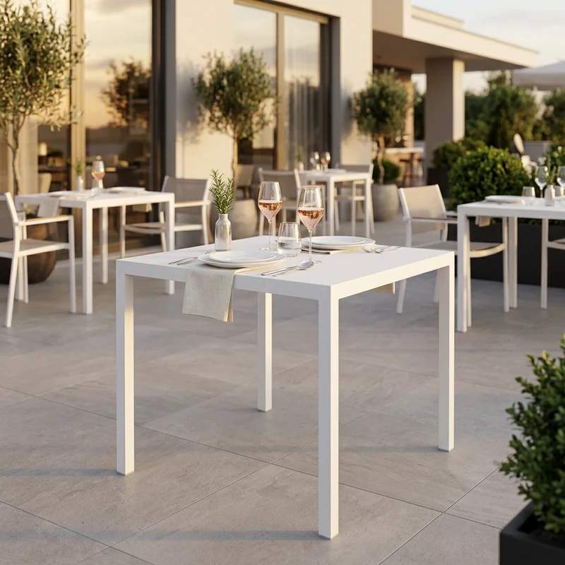 Tavolo da giardino quadrato autolivellante in alluminio 90x90 cm - ZELALIA