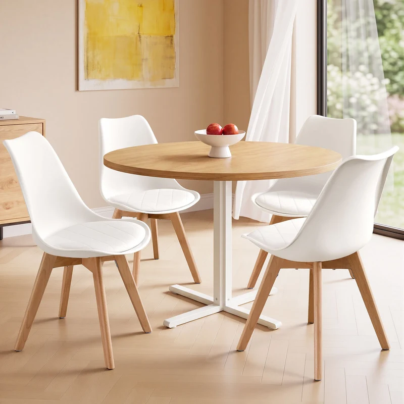 Sedie da pranzo in ecopelle con gambe in legno
