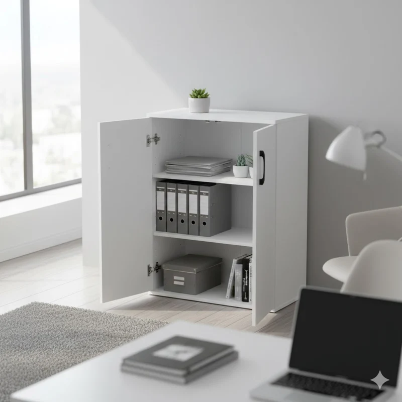 Credenza bassa in legno a 2 ante con maniglie nere 60x78 cm - RALINVEN