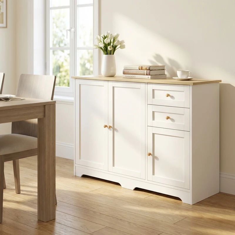 Credenza in legno con ante e cassetti piano naturale 110 cm - XANERRIEL