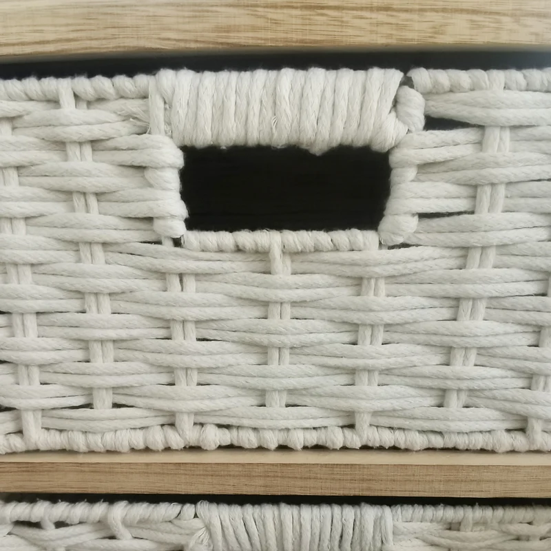Mobiletto in legno 4 cassetti in vimini intrecciato 35x30x84 cm - FALERNOR