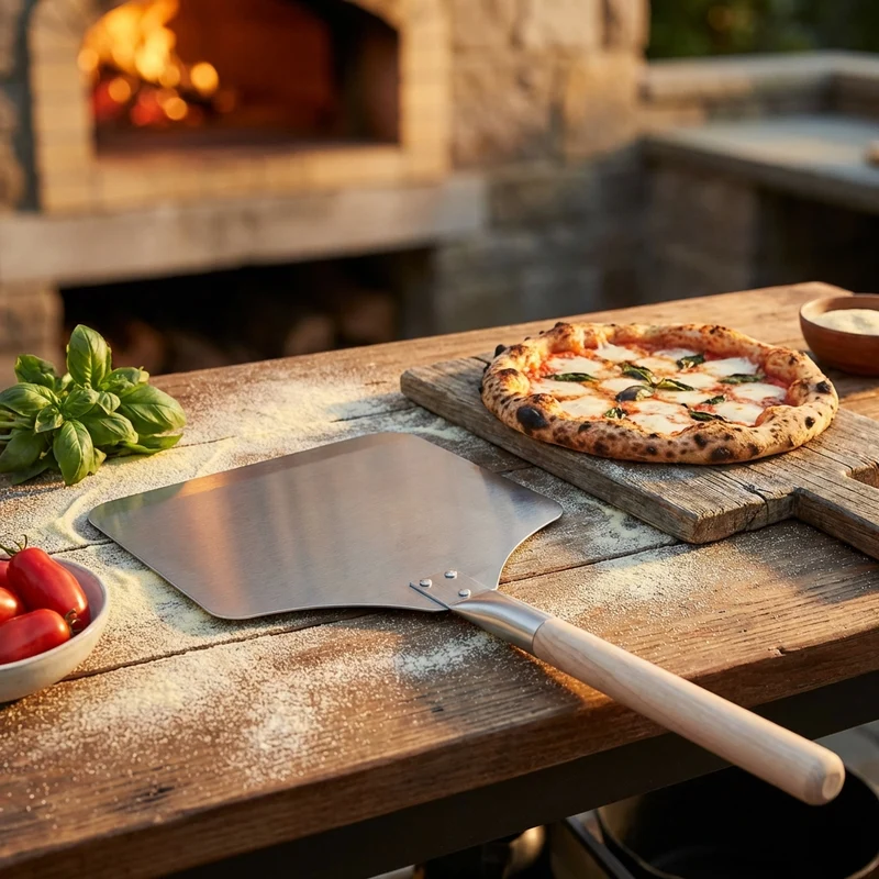 Pala per pizza in alluminio con manico in legno per forno - HELENTHAS