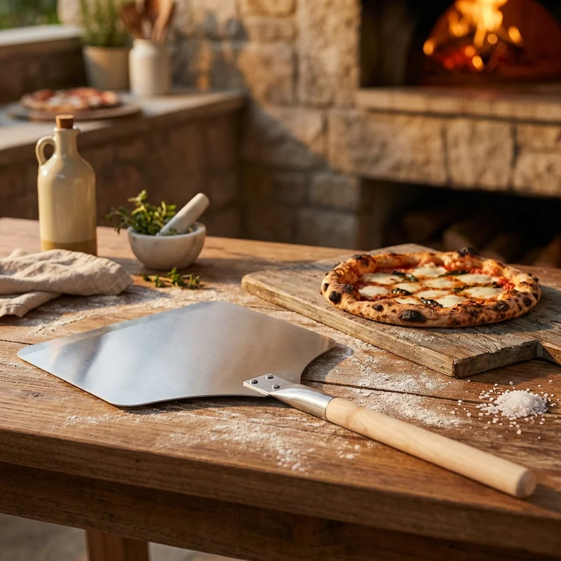 Pala per pizza in alluminio con manico in legno per forno - HELENTHAS