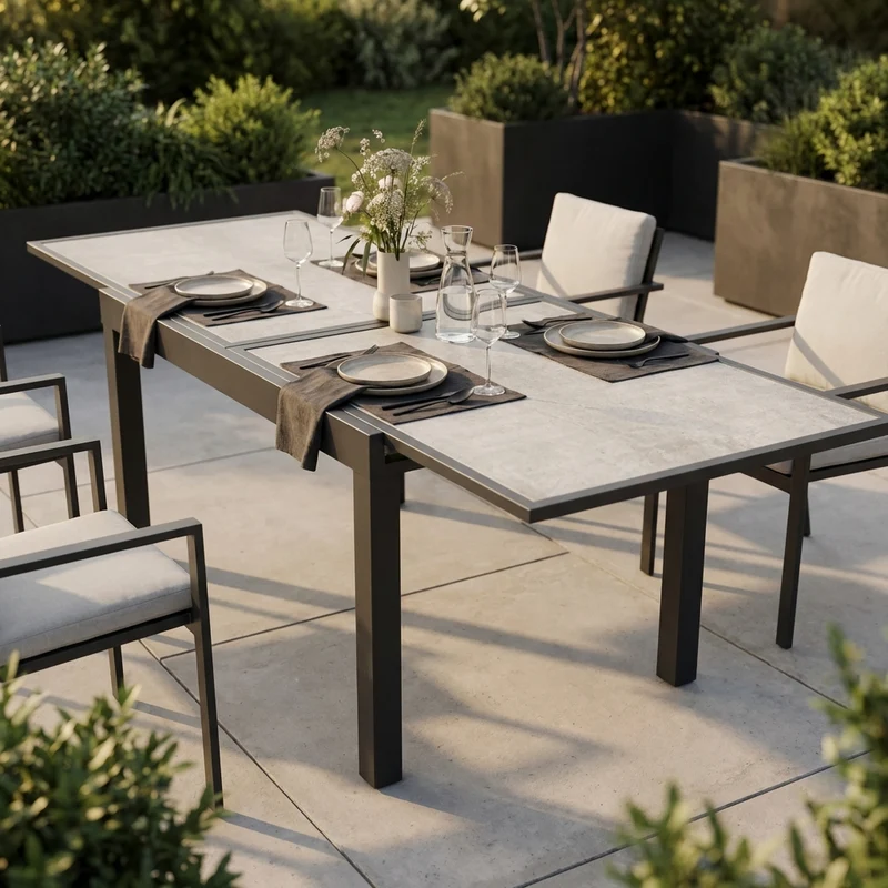 Tavolo da giardino allungabile in alluminio con piano in vetro - ULERDIL
