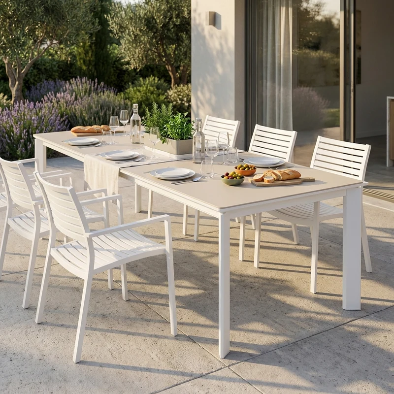 Tavolo da giardino allungabile in alluminio con piano in pietra - BELILTHAS