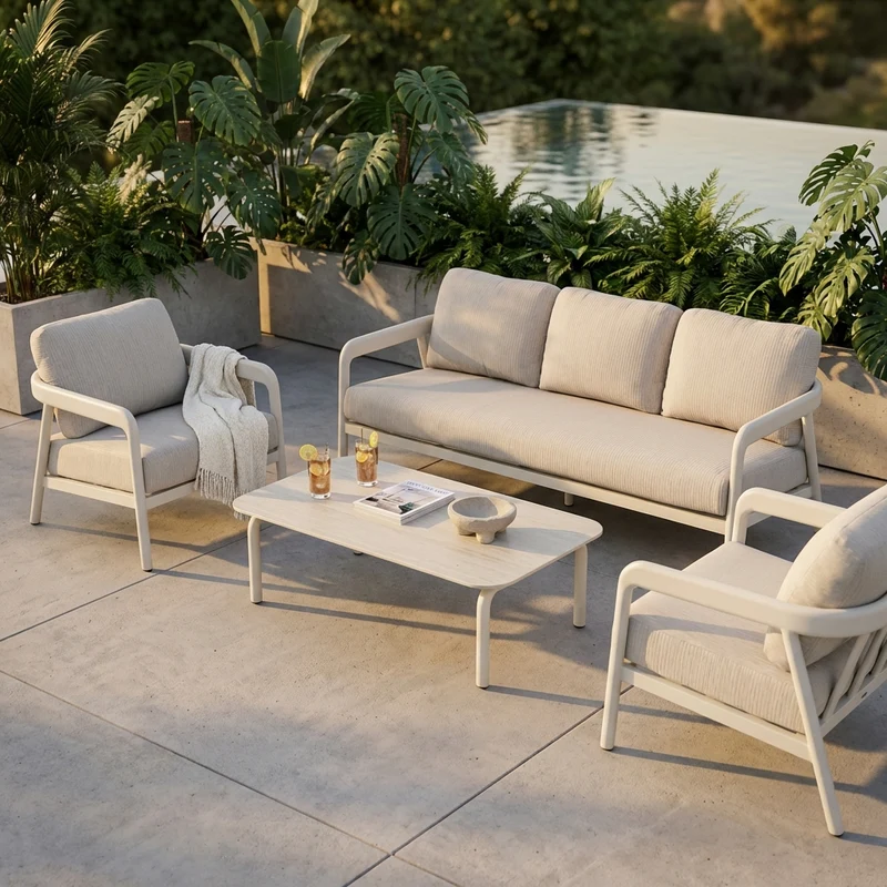 Salotto da giardino in alluminio verniciato con cuscini - CORERVEN