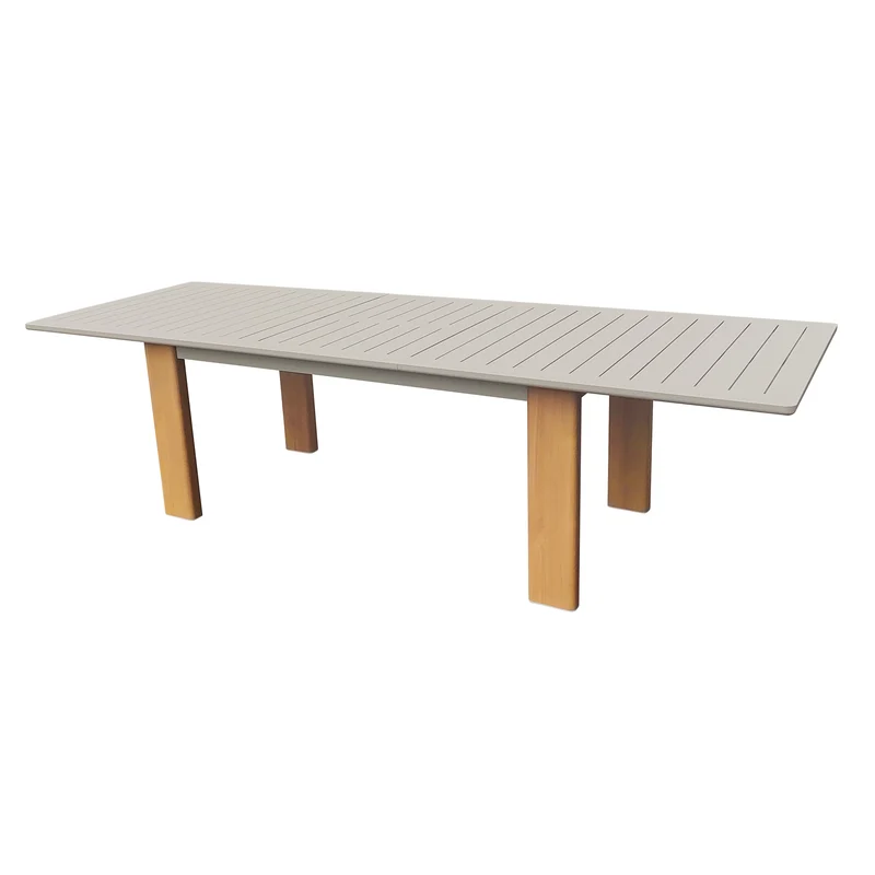 Tavolo da giardino allungabile in alluminio con gambe effetto legno - GALAMIRA
