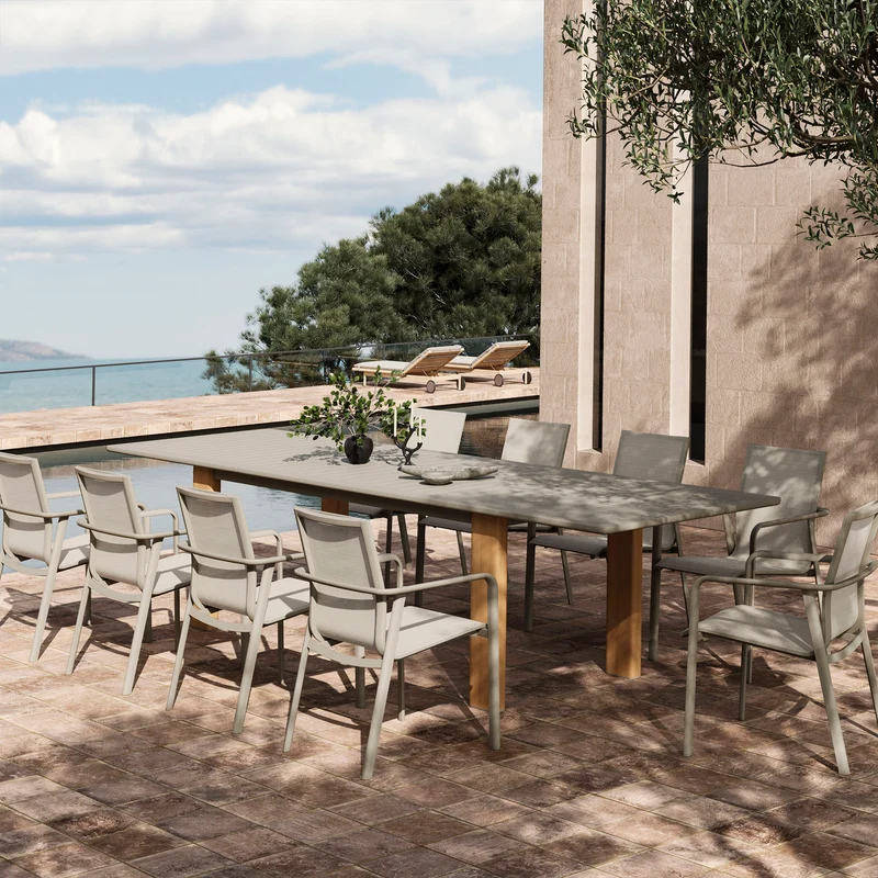 Tavolo da giardino allungabile in alluminio con gambe effetto legno - GALAMIRA
