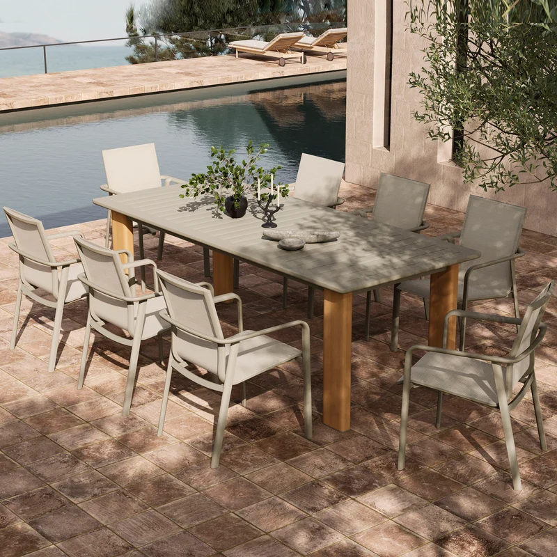 Tavolo da giardino allungabile in alluminio con gambe effetto legno - GALAMIRA