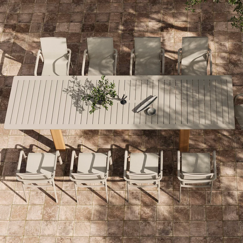 Tavolo da giardino allungabile in alluminio con gambe effetto legno - GALAMIRA