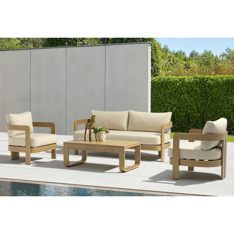 Salotto da giardino 5 posti in alluminio effetto legno con cuscini - FALULUNA