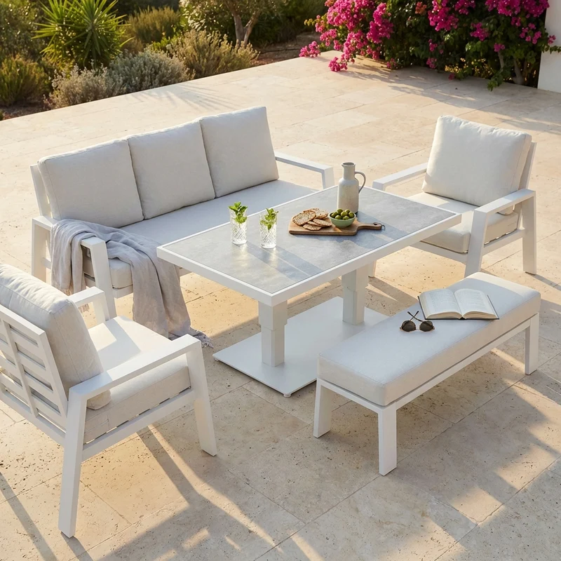 Salotto da giardino in alluminio con tavolo regolabile in altezza - YORUNDOR