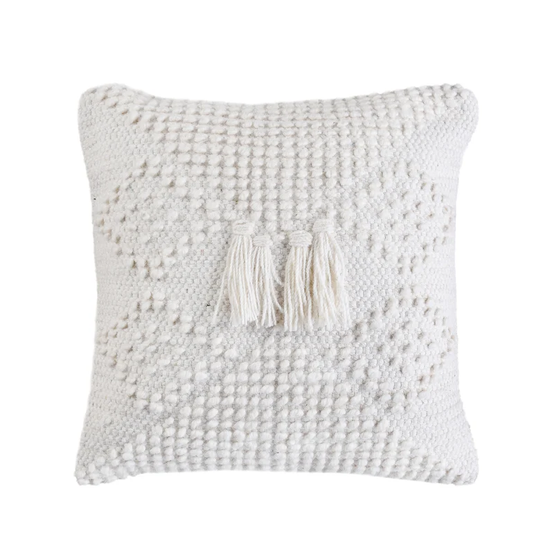 Cuscino decorativo in lana con nappine stile boho 45x45 cm - YORENOR