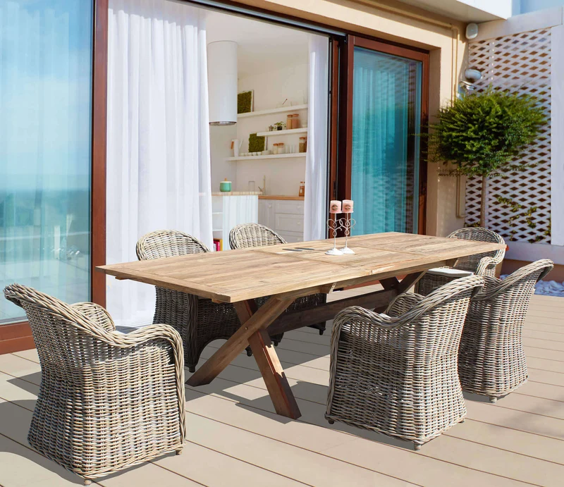 Tavolo da Giardino Rettangolare Allungabile in Teak 220/300x100 - KORONIS