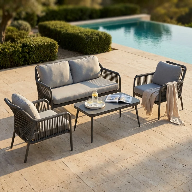 salotto da giardino in alluminio 4 posti D.148x78x79/P.70x78x79/T.100x55x45 - GIG