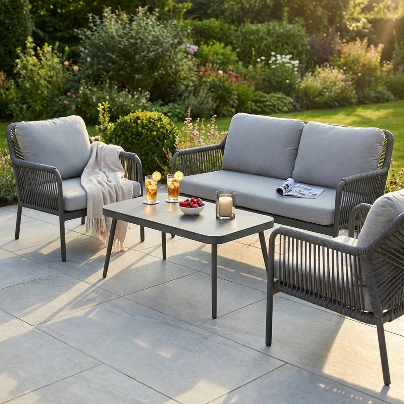 salotto da giardino in alluminio 4 posti D.148x78x79/P.70x78x79/T.100x55x45 - GIG