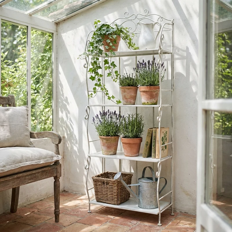 Scaffale 4 ripiani stile provenzale verniciato in Acciaio cm 60x32x160 - IRA