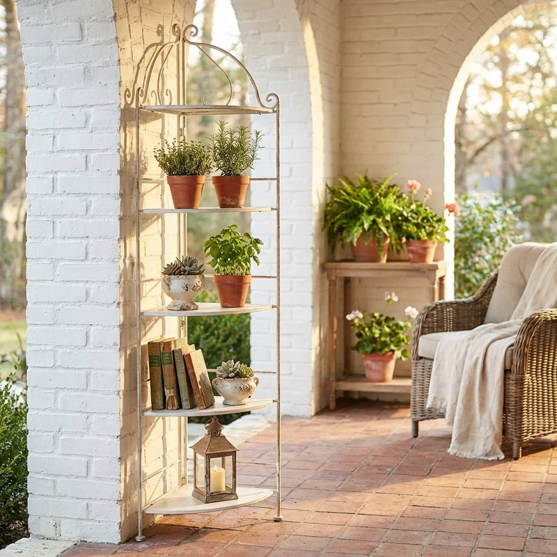 Scaffale 5 piani angolare stile provenzale verniciato in Acciaio cm 50x35x175 - ED