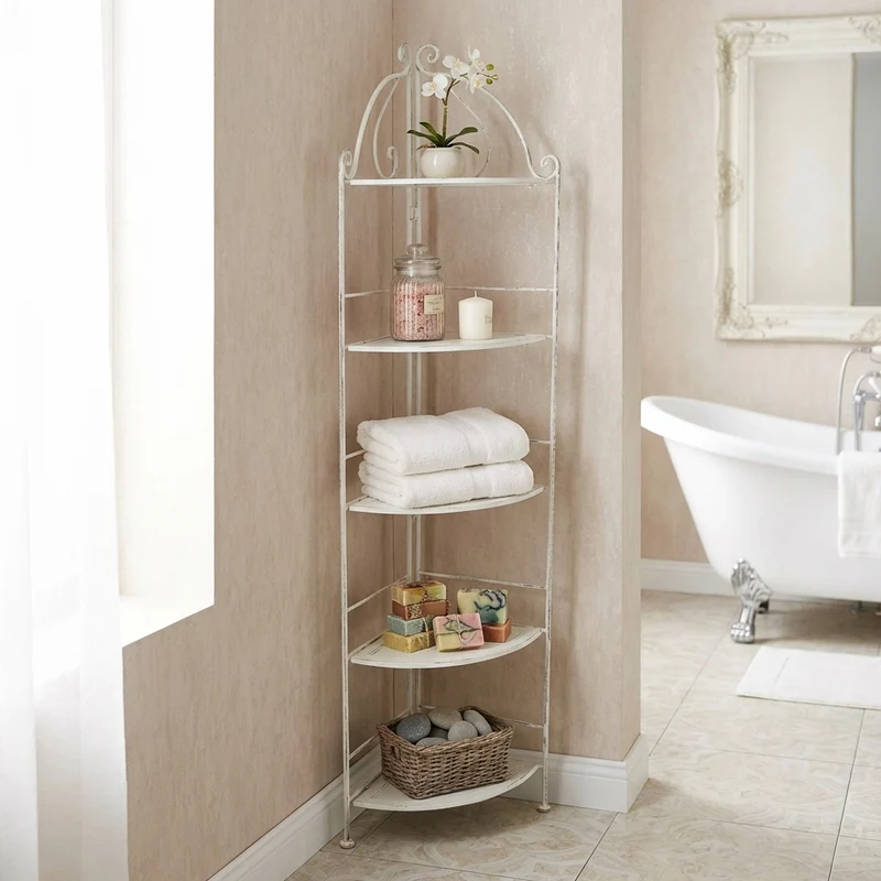 Scaffale 5 piani angolare stile provenzale verniciato in Acciaio cm 50x35x175 - ED