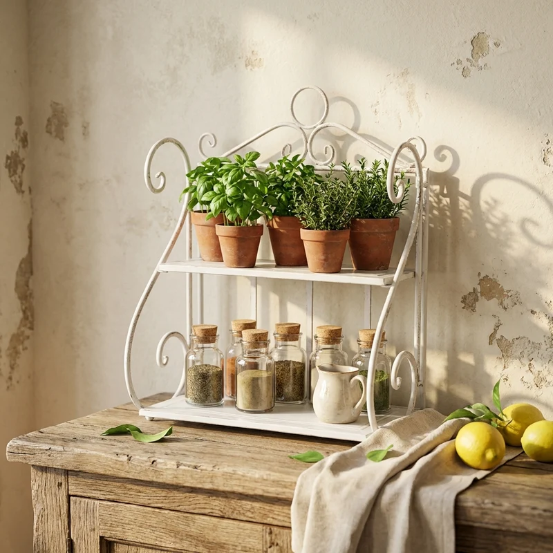 Mensola 2 piani stile provenzale verniciato in Acciaio cm 42x22x65 - DENZEL