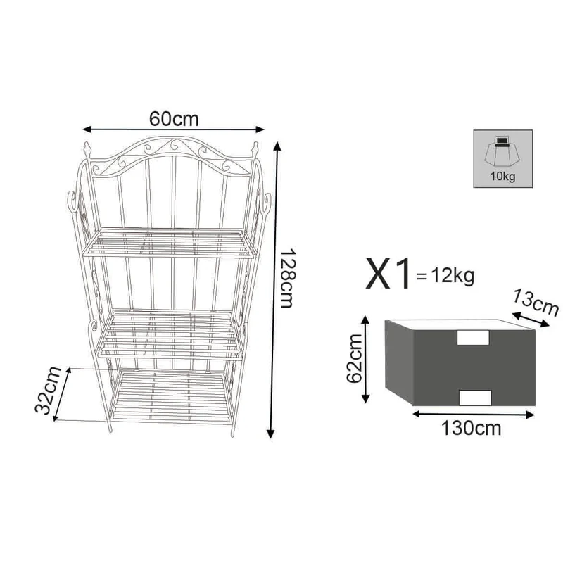 Scaffale 3 piani stile provenzale verniciato in Acciaio cm 60x32x128 - REGGIE