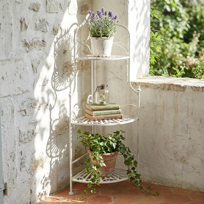 Scaffale 3 piani angolare stile provenzale verniciato in Acciaio cm 49x35x115 - BOB