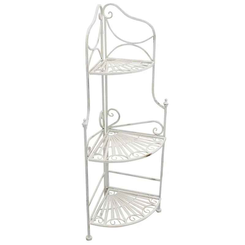 Scaffale 3 piani angolare stile provenzale verniciato in Acciaio cm 49x35x115 - BOB