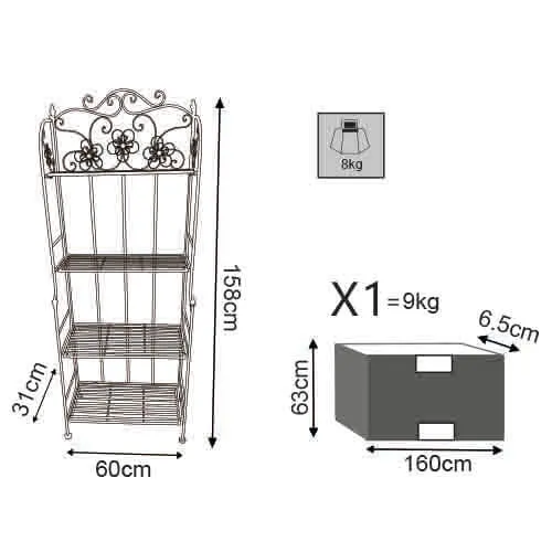 Scaffale 4 piani stile provenzale verniciato in Acciaio cm 60x31x158 - GRAHAM