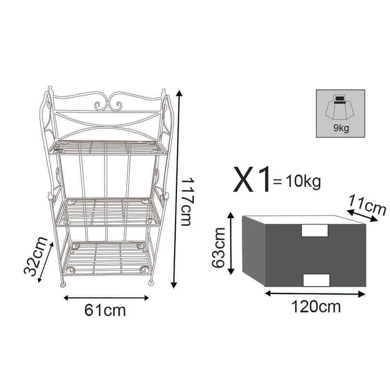 Scaffale 3 piani stile provenzale verniciato in Acciaio cm 61x32x117 - DERREN