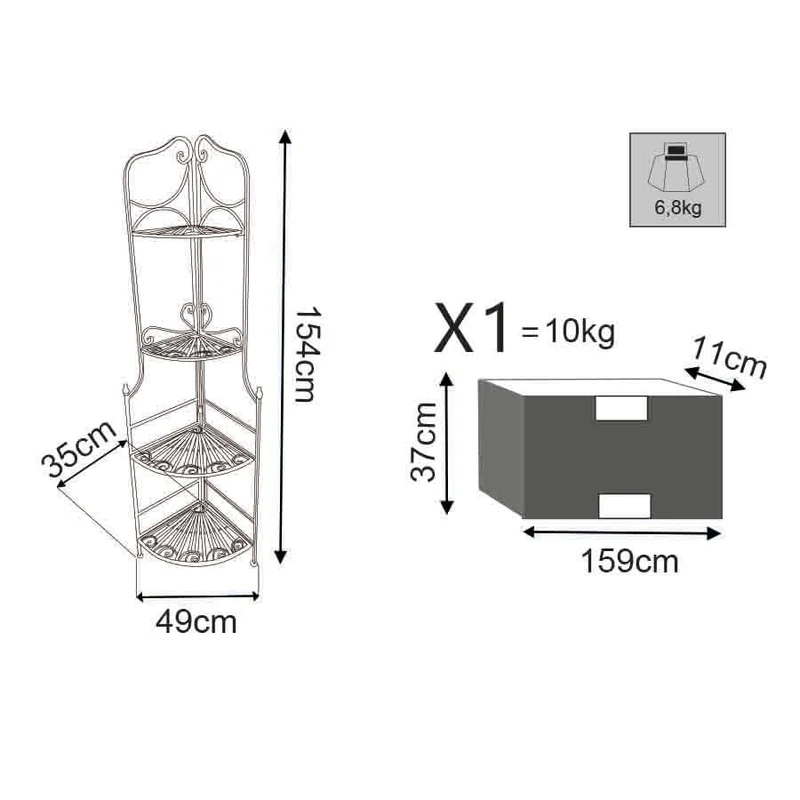 Scaffale 4 piani stile provenzale verniciato in Acciaio cm 49x35x154 - REGGY