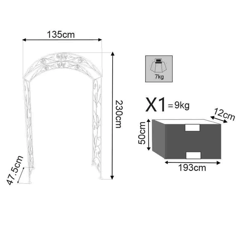 Arco da Giardino per rampicanti in Acciaio cm 135x47 5x230 - CURTIS