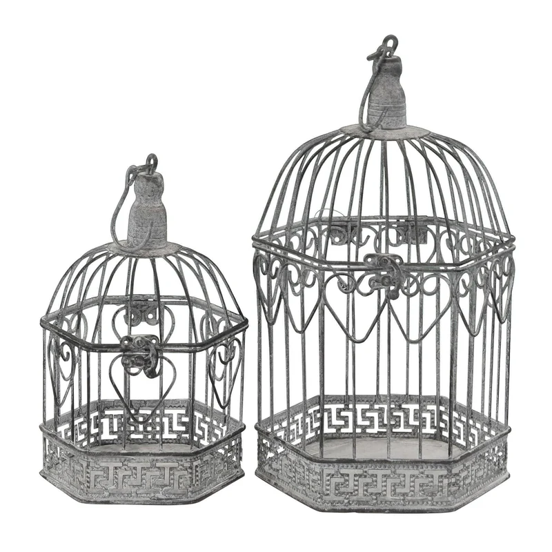 Set di 2 gabbie esagonali bianco ossidato in Acciaio cm 20x18 5x42 - NARDI