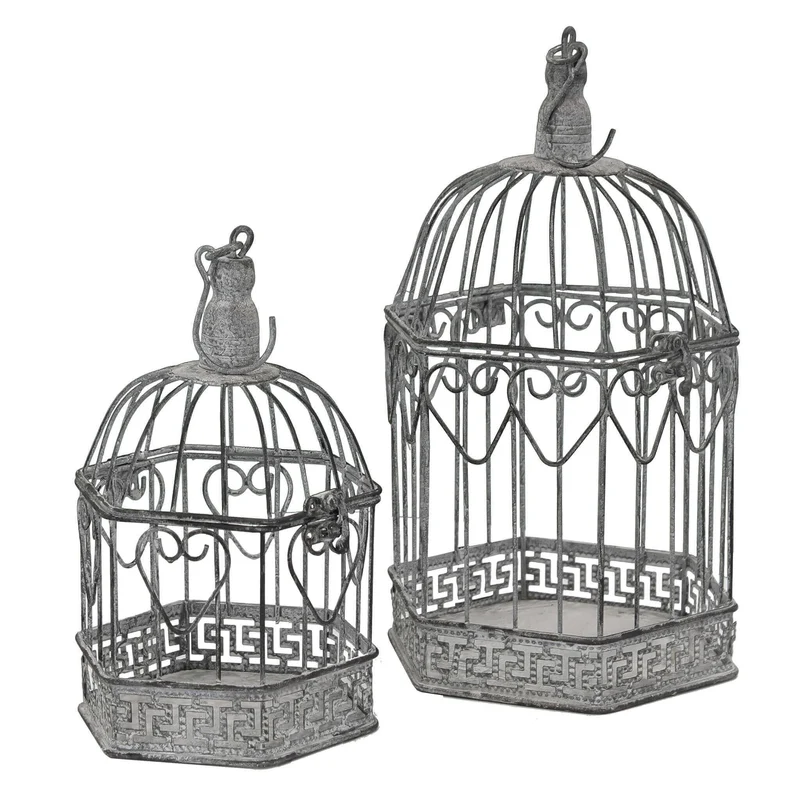 Set di 2 gabbie esagonali bianco ossidato in Acciaio cm 20x18 5x42 - NARDI