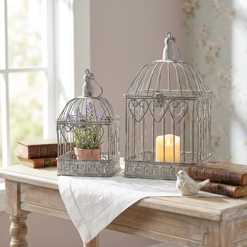 Set di 2 gabbie rettangolari bianco ossidato in Acciaio cm 18 5x19x42 - NARDI