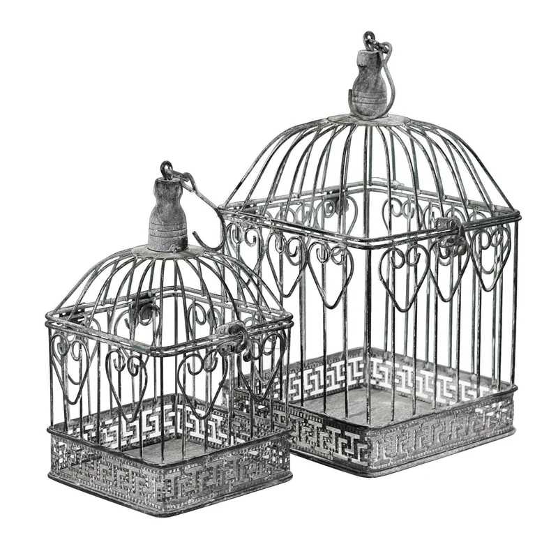 Set di 2 gabbie rettangolari bianco ossidato in Acciaio cm 18 5x19x42 - NARDI