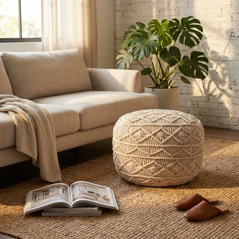 Pouf da giardino macramè - BIANCA