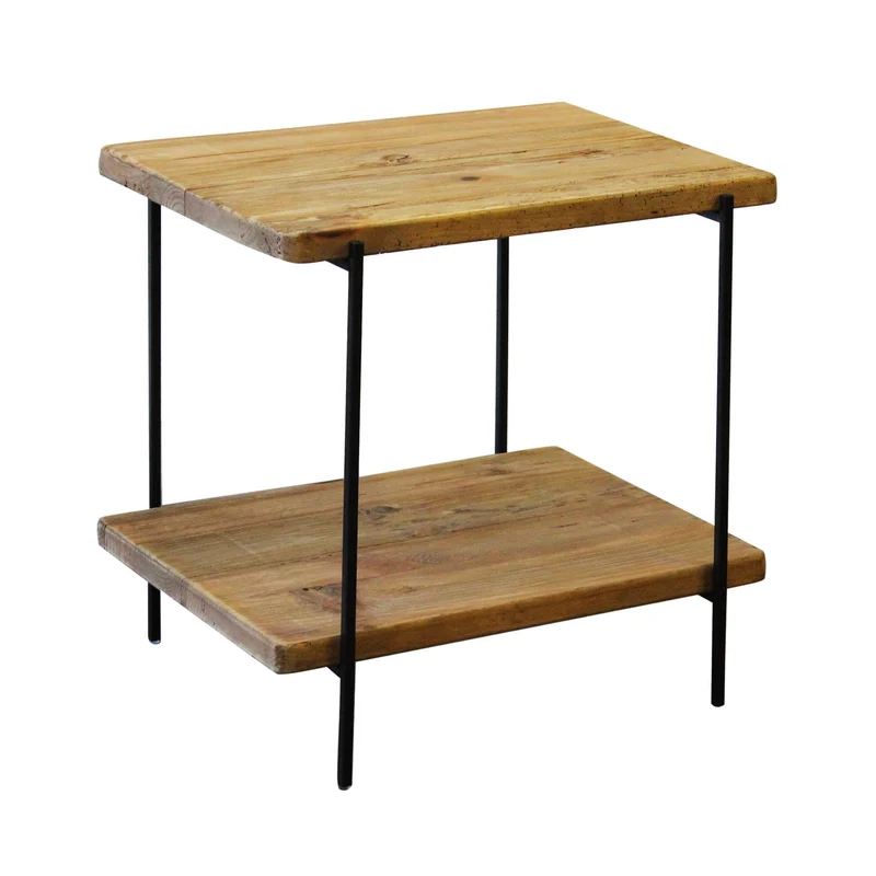 Tavolino in pino riciclato con doppio ripiano cm 50x40 - PINE