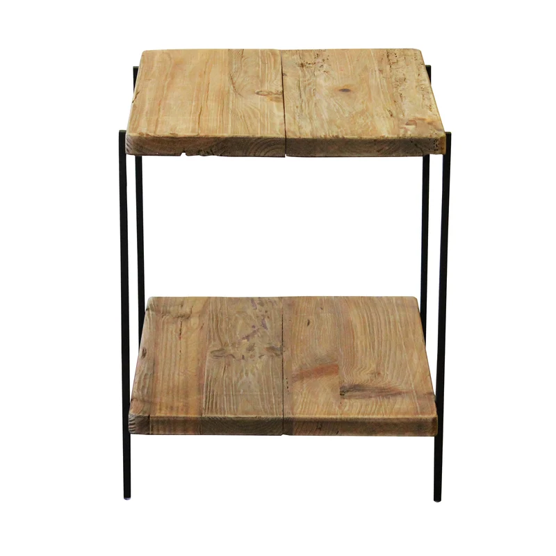 Tavolino in pino riciclato con doppio ripiano cm 50x40 - PINE