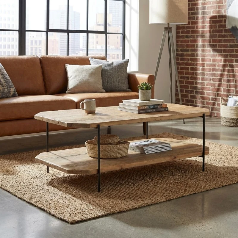 Tavolino in pino riciclato con doppio ripiano cm 120x60 - PINE