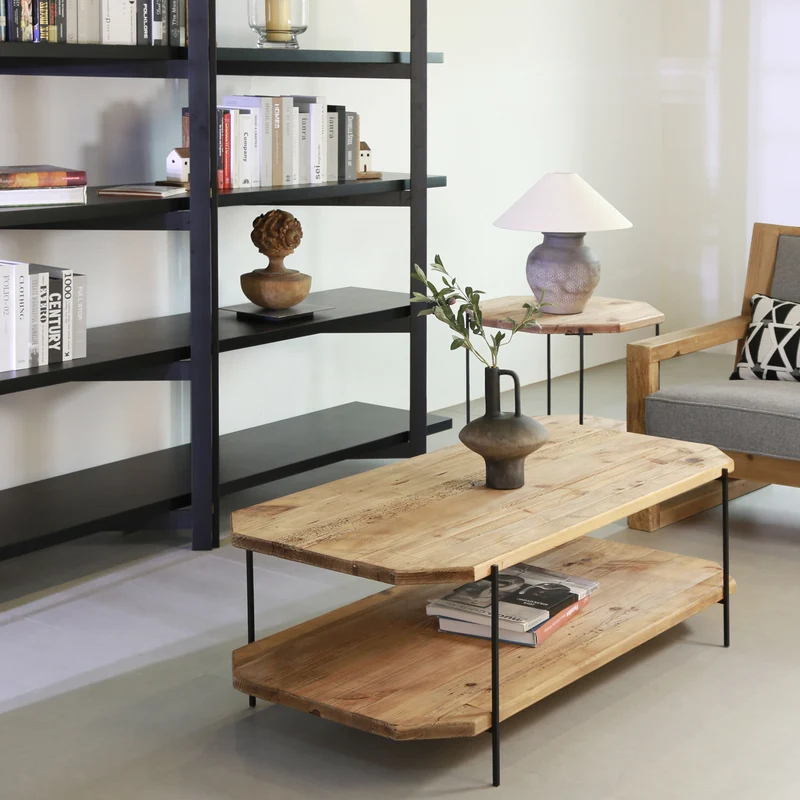 Tavolino in pino riciclato con doppio ripiano cm 120x60 - PINE